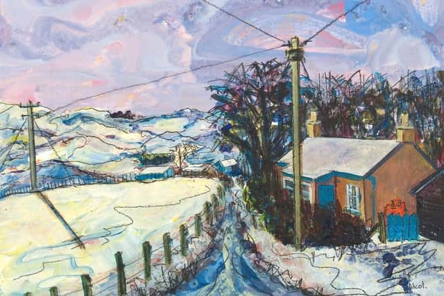 The Roman Road & Brownsbank Cottage in Winter Snow by Ruth Nicol
