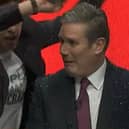The protesters disrupted the start of Sir Keir's speech