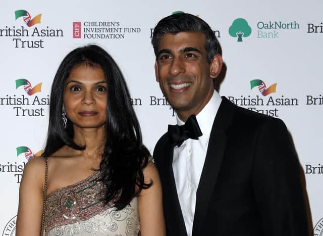 Rishi Sunak and Akshata Murty pose for pictures during a reception to celebrate the British Asian Trust at The British Museum. Photo: TRISTAN FEWINGS/POOL/AFP via Getty Images.