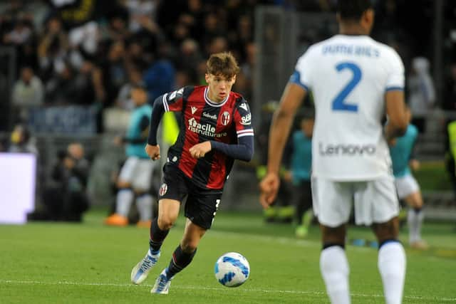 Aaron Hickey has completed a £17m move from Bologna to EPL side Brentford. (Photo by Mario Carlini / Iguana Press/Getty Images)