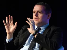 Douglas Ross speaking on stage on the second day of the Scottish Conservative party conference at the Scottish Event Campus (SEC) in Glasgow.