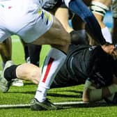 Glasgow Warriors' Johnny Matthews scores his third try during the 50-8 win over Zebre.