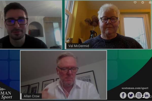 The Scotsman Sports Show - Matthew Elder, deputy sports editor; Val McDermid; and Allan Crow, editor of the Fife Free Press