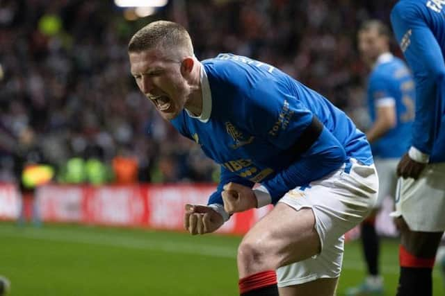 Rangers' John Lundstram celebrates making it 3-1 during the UEFA Europa League semi-final. (Photo by Alan Harvey / SNS Group)