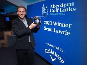 Sean Lawrie proudly shows off the trophy after winning the Aberdeen Golf Links Pro-Am at his home city. Picture: Aberdeen Golf Links Pro-Am