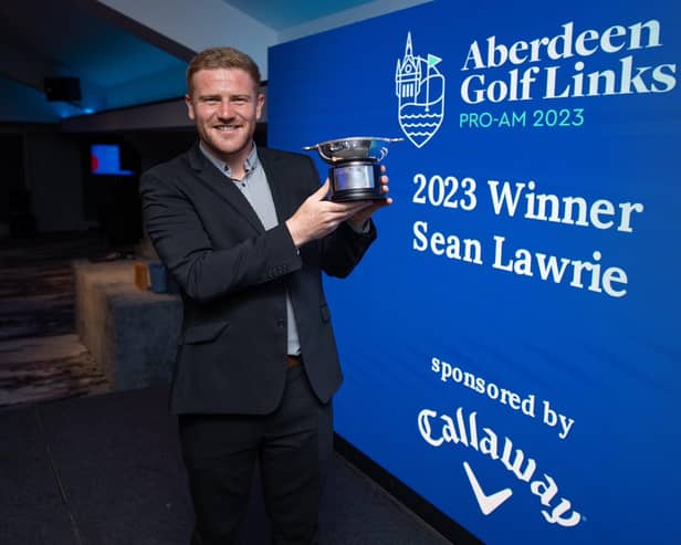 Sean Lawrie proudly shows off the trophy after winning the Aberdeen Golf Links Pro-Am at his home city. Picture: Aberdeen Golf Links Pro-Am