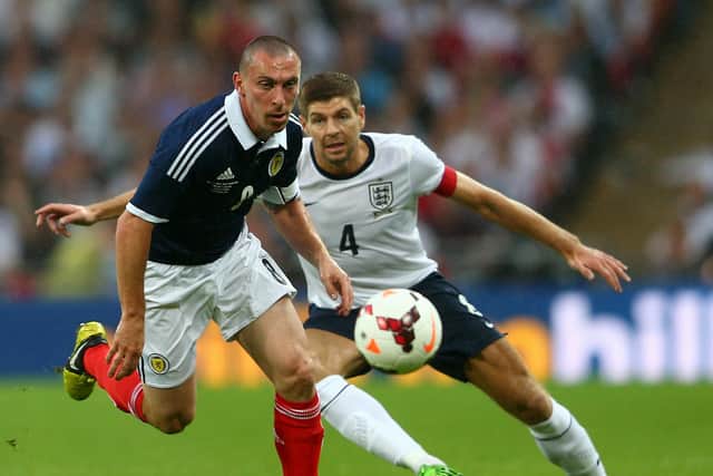 Rival captains Steven Gerrard and Scott Brown in action during the friendly match between England and Scotland at Wembley in 2013.  (Photo by Clive Mason/Getty Images)