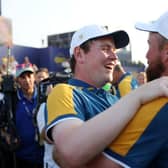Bob MacIntyre and Shane Lowry celebrate Europe's victory in last year's Ryder Cup at Marco Simone Golf Club in Rome. Picture: Naomi Baker/Getty Images.