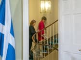 Nicola Sturgeon leaves after her historic press conference