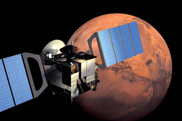 An artist's impression shows the Mars Express satellite in orbit around the Red Planet (Picture: AFP via Getty Images)