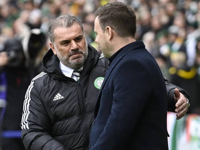Celtic manager Ange Postecoglou and Rangers counterpart Michael Beale shake hands during the Scottish Cup semi-final at Hampden. (Photo by Rob Casey / SNS Group)