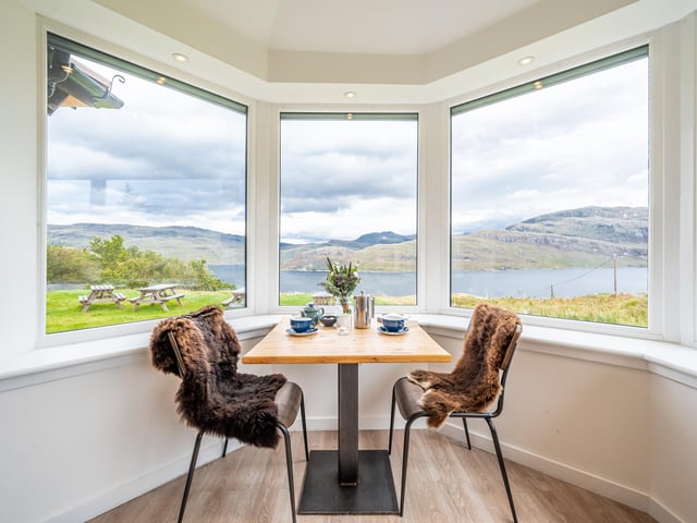 The lodge has beautiful mountain views and is well placed to enjoy wildlife spotting. This unique and wild region also provides some of the best opportunities to catch a glimpse of the Northern Lights in the UK, secluded beach walks and quiet woodland trails.