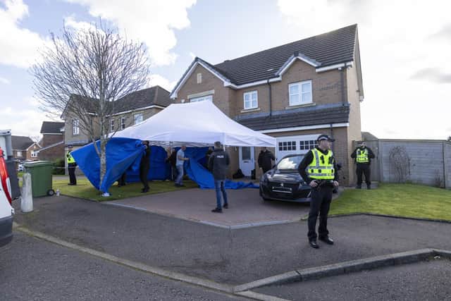 Officers from Police Scotland leaving the home of former chief executive of the Scottish National Party (SNP) Peter Murrell, in Uddingston, Glasgow, after he was "released without charge pending further investigation".