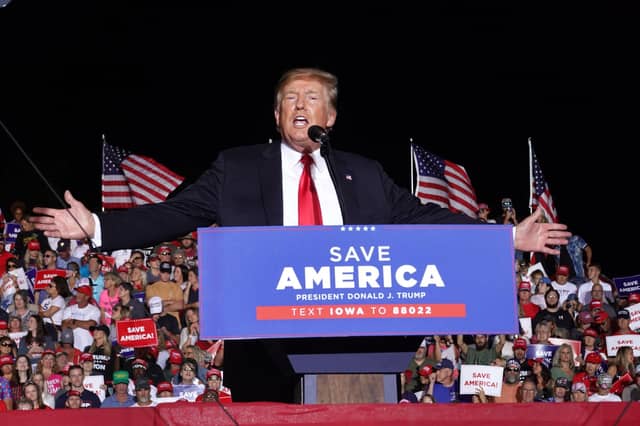 Former President Donald Trump addresses a rally in Des Moines, Iowa, in October last year (Picture: Scott Olson/Getty Images)