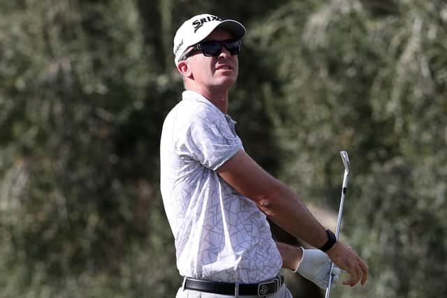 Martin Laird hits his tee shot on the 14th hole during round one of the Shriners Hospitals For Children Open at TPC Summerlin in Las Vegas. Picture: Matthew Stockman/Getty Images