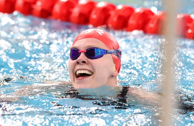 Lucy Hope after competing in the Women's 100m Freestyle during the British Swimming Glasgow Meet in June. (Photo by Catherine Ivill/Getty Images)