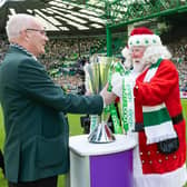 Santa returns to Celtic Park to deliver the cinch Premiership trophy after the win against St Mirren.