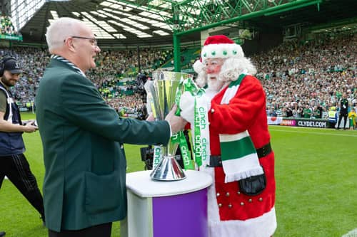 Santa returns to Celtic Park to deliver the cinch Premiership trophy after the win against St Mirren.