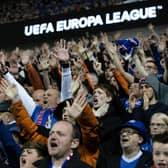 Rangers fans during a UEFA Europa League Semi-Final match againstd Red Bull Leipzig at Ibrox. They will be heading to Seville in their thousands for the final. (Photo by Craig Williamson / SNS Group)