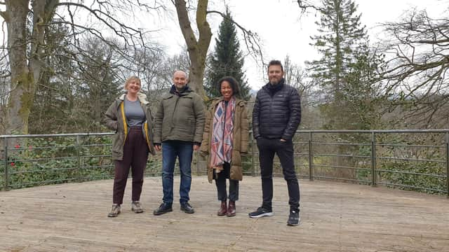 From left to right: Author Charlotte Higgins, Keith Macpherson, Amelia Donkor and playwright David Greig PIC: Connor Going