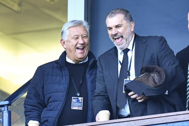 Celtic manager Ange Postecoglou and chairman Peter Lawwell watch the 6-5 victory over Rangers in the Youth Cup final at Hampden. (Photo by Ross MacDonald / SNS Group)