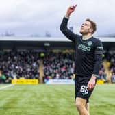 Chris Cadden points to the sky in tribute of Hibs owner Ron Gordon after netting in the 4-1 win over Livingston.