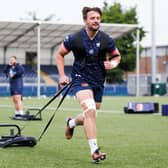 Edinburgh Rugby's Ben Muncaster puts in the hard yards during a training session at Hive Stadium ahead of the Gloucester pre-season match. (Photo by Ross Parker / SNS Group)