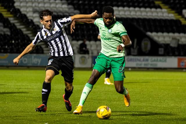 Connor McCarthy and Odsonne Edouatd in action during Celtic's 2-1 win in Paisley earlier in the season.