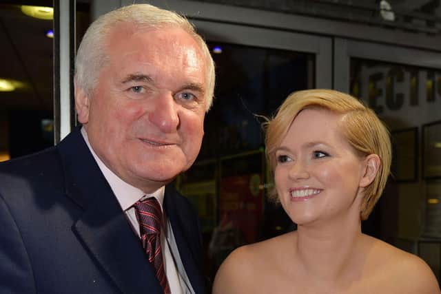 Cecelia Ahern with her father Bertie, Ireland’s Taoiseach from 1997 to 2008, at the 'Love, Rosie' World Premiere in London in 2014.