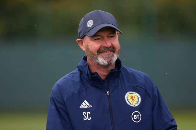 Scotland manager Steve Clarkeon the training pitch ahead of the showdown with Israel. (Photo by Craig Williamson / SNS Group)