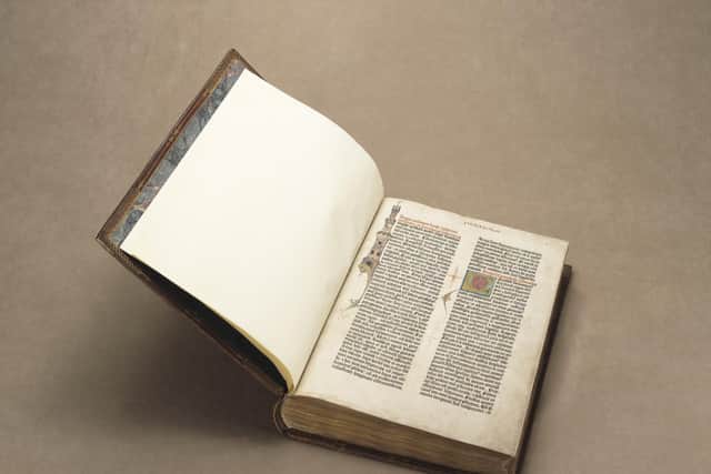 The Gutenberg Bible was the first book in Europe to be printed with moveable type in the 1440s.