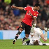 Amad Diallo (left), pictured in action for Manchester United in their Champions League match against Young Boys last month, is set to make his Rangers debut against Ross County on Saturday. (Photo by Clive Brunskill/Getty Images)