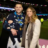 Finn Russell with partner Emma Canning and son Charlie. (Photo by Craig Williamson / SNS Group)