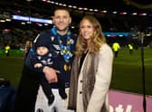 Finn Russell with partner Emma Canning and son Charlie. (Photo by Craig Williamson / SNS Group)