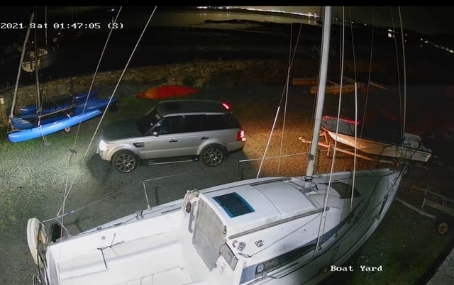 CCTV from the boat yard shows the theft in progress. Pic: Forth Cruising Club