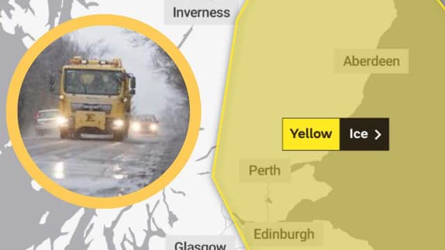 The Met Office has issued a further yellow weather warning of ice which will affect the east of Scotland this afternoon into tomorrow morning.