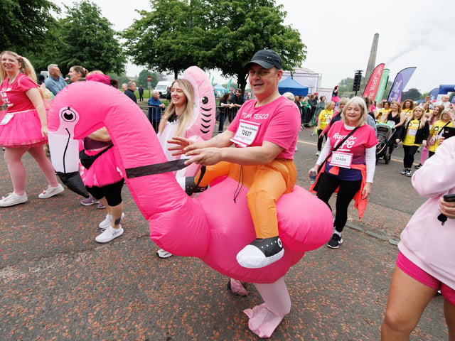 This inflatable flamingo went the distance in the 10K. PIC: Steve Welsh.
