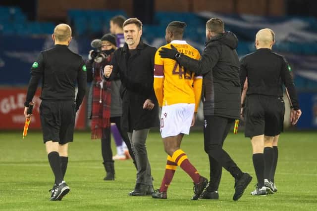 Motherwell manager Graham Alexander at full time during a Scottish Premiership match between Kilmarnock and Motherwell at Rugby Park on February 10, 2021, in Kilmarnock, Scotland (Photo by Mark Scates / SNS Group)