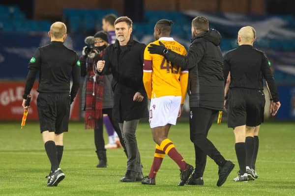 Motherwell manager Graham Alexander at full time during a Scottish Premiership match between Kilmarnock and Motherwell at Rugby Park on February 10, 2021, in Kilmarnock, Scotland (Photo by Mark Scates / SNS Group)