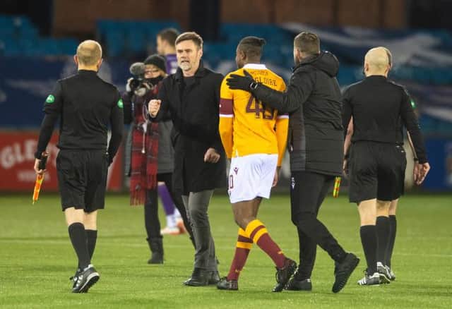Motherwell manager Graham Alexander at full time during a Scottish Premiership match between Kilmarnock and Motherwell at Rugby Park on February 10, 2021, in Kilmarnock, Scotland (Photo by Mark Scates / SNS Group)
