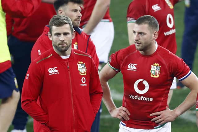 Dejection for Finn Russell, right, and Elliot Daly after the final whistle of the third Test. Picture: Steve Haag/PA Wire