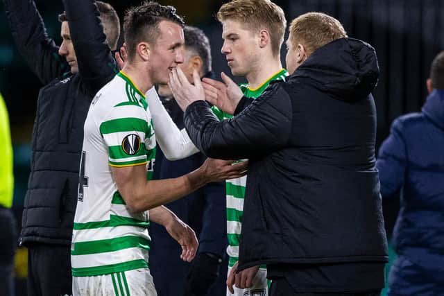 Celtic manager Neil Lennon believes David Turnbull (left) - and Ismaila Soro, Conor Hazard and Ewan Henderson - brought "freshness and honesty" to the team against Lille but says care must be taken with assimilating younger players. (Photo by Craig Williamson / SNS Group)
