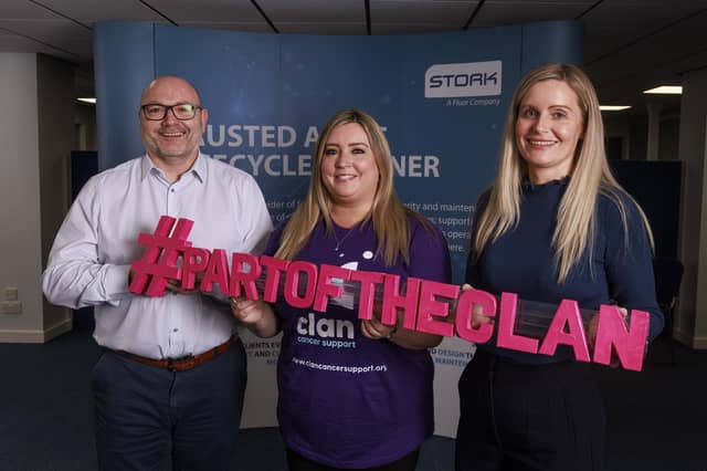 George Akers, Stork’s regional director HSSEQ, Ruth McIntosh, Clan’s business development manager and Nicola Murray, Stork’s regional director human resources
PIC DEREK IRONSIDE / NEWSLINE MEDIA