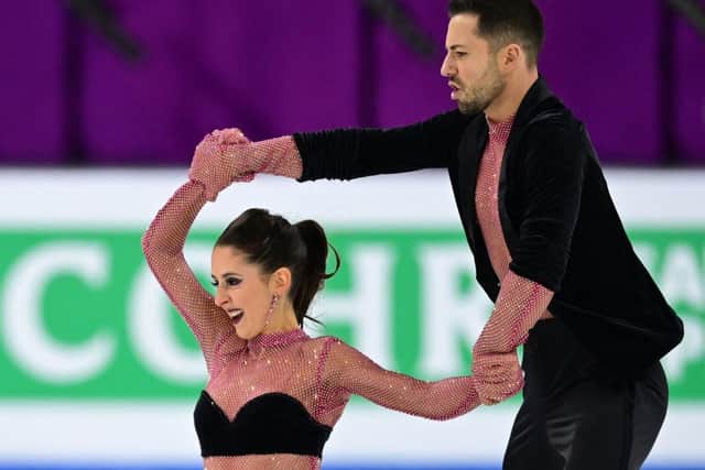 Lilah Fear and Lewis Gibson perform during the Ice Dance rhythm dance event of the ISU European Figure Skating Championship in Kaunas, Lithuania.