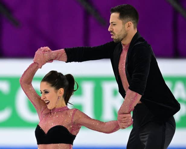 Lilah Fear and Lewis Gibson perform during the Ice Dance rhythm dance event of the ISU European Figure Skating Championship in Kaunas, Lithuania.