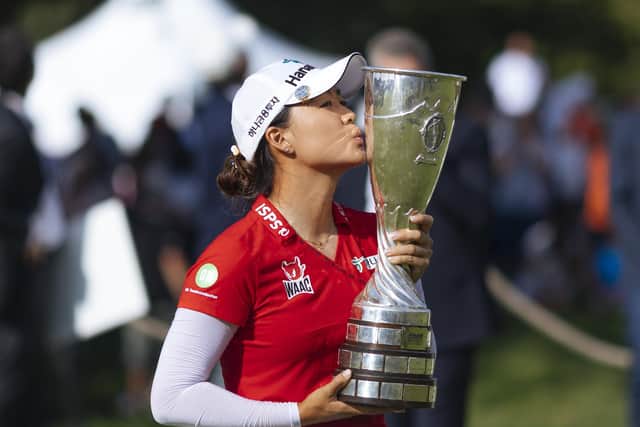 Australia's Minjee Lee kisses the trophy after winning the Evian Championship in France. Picture: AP