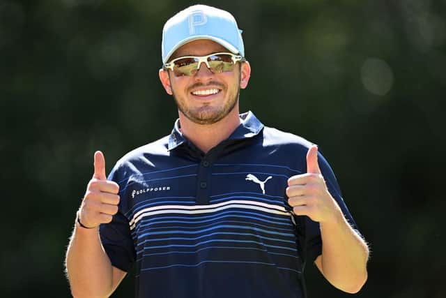 Ewen Ferguson gives the thumbs up during day three of the Magical Kenya Open at Muthaiga Golf Club in Nairobi. Picture: Stuart Franklin/Getty Images.