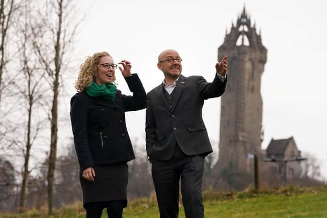 Party leaders Patrick Harvie and Lorna Slater beside the Wallace Monument at the Stirling Court Hotel ahead of the Scottish Green Party conference. Picture: Andrew Milligan/PA Wire