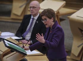 First Minster Nicola Sturgeon during First Minster's Questions, where she was challenged on claims that Glasgow City Council were planning to bring in agency staff to break the strike action. Picture date: Thursday November 4, 2021. Photo credit: Fraser Bremner/Daily Mail/PA Wire