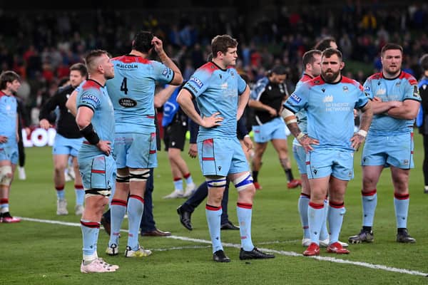 Disappointment for the Glasgow Warriors players following their 43-19 defeat by Toulon in the Challenge Cup final in Dublin. (Photo by Stu Forster/Getty Images)